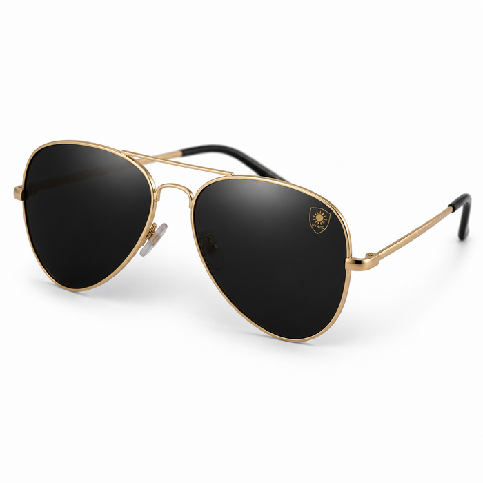 FINDIGIT Classic Aviator UV400 Sunglasses - Gold Frame Black Lens