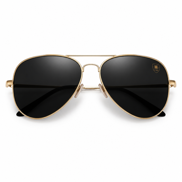FINDIGIT Classic Aviator UV400 Sunglasses - Gold Frame Black Lens