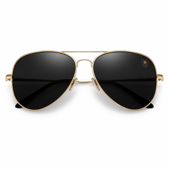 FINDIGIT Classic Aviator UV400 Sunglasses - Gold Frame Black Lens