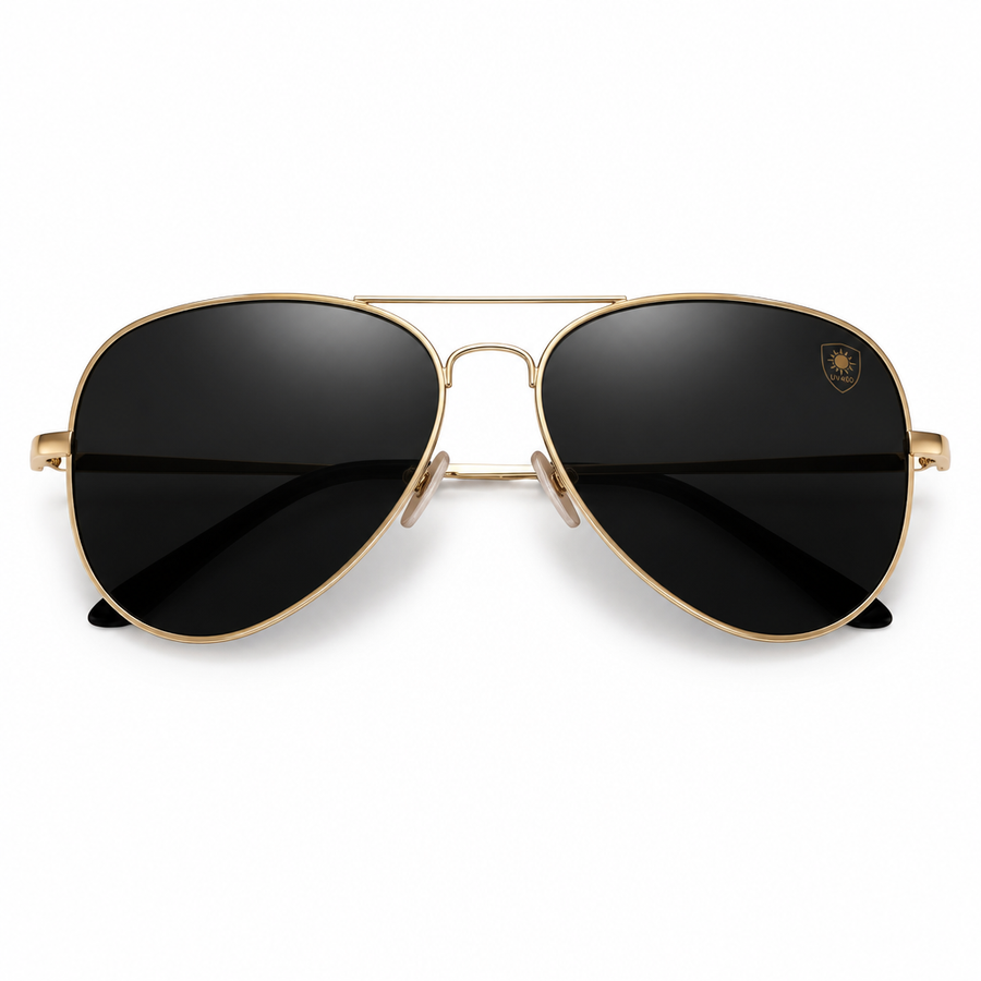 FINDIGIT Classic Aviator UV400 Sunglasses - Gold Frame Black Lens