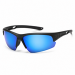 FINDIGIT Sport Wrap UV400 Sunglasses - Matte Black Mirrored Blue Lens
