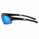 FINDIGIT Sport Wrap UV400 Sunglasses - Matte Black Mirrored Blue Lens