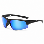 FINDIGIT Sport Wrap UV400 Sunglasses - Matte Black Mirrored Blue Lens